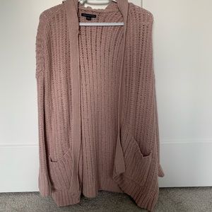 PINK KNIT CARDIGAN WITH A HOOD